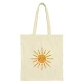 Smiling Sun Tote Bag, Happy Face Graphic Bag, Sunny Day Gift Bag, Cute Sunshine Bag, Yellow Sun Shoulder Bag, Everyday Carry Bag - Tawshia